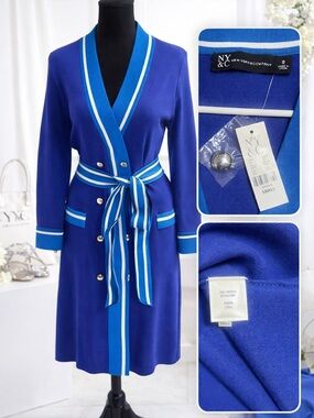 NY&Co Royal Blue Double-Breasted Knit Belted Dress